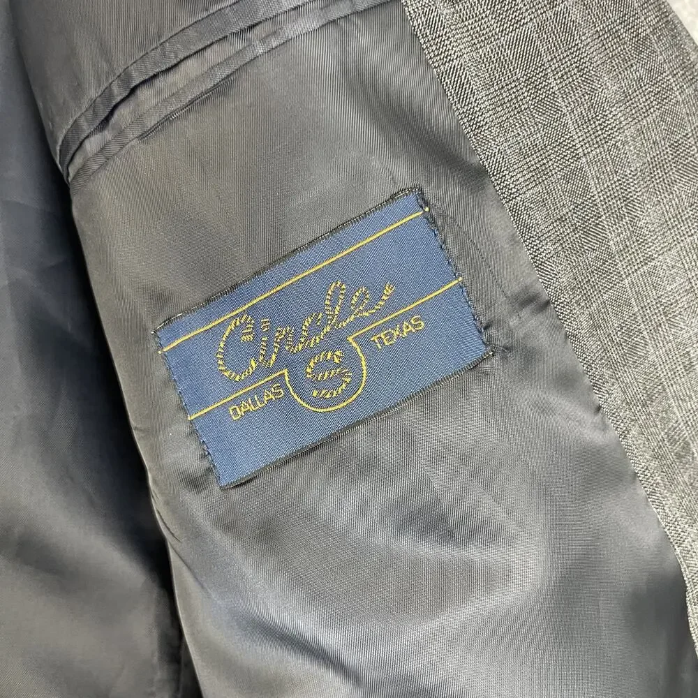 Circle‎ S Blazer Sport Coat Mens 46R Gray Glen Check 2 Button Western Cowboy